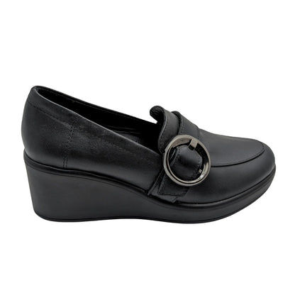 Qymara | Hakiki Deri Dolgu Topuklu Loafer - SİYAH