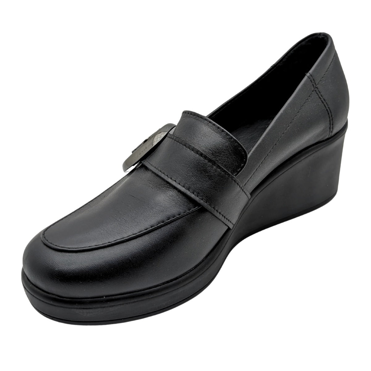 Qymara | Hakiki Deri Dolgu Topuklu Loafer - SİYAH