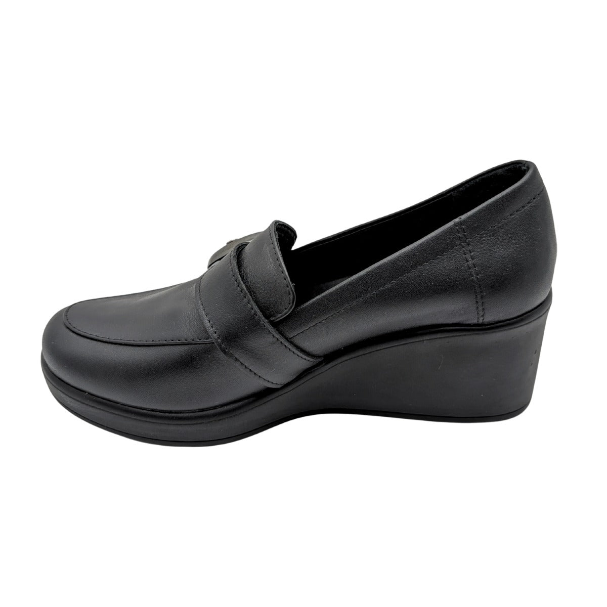 Qymara | Hakiki Deri Dolgu Topuklu Loafer - SİYAH