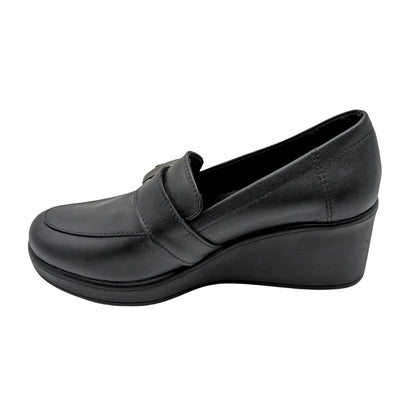 Qymara | Hakiki Deri Dolgu Topuklu Loafer - SİYAH