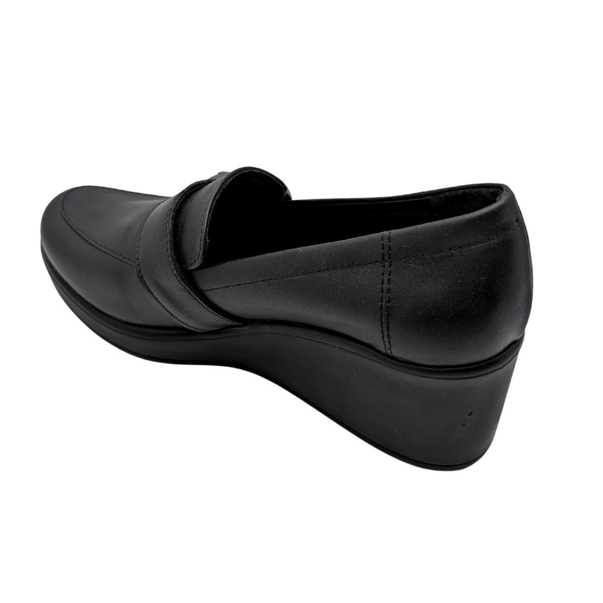 Qymara | Hakiki Deri Dolgu Topuklu Loafer - SİYAH