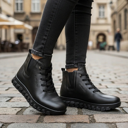 Voyager - 9830 | Kadın Ortopedik Deri Bot - SİYAH