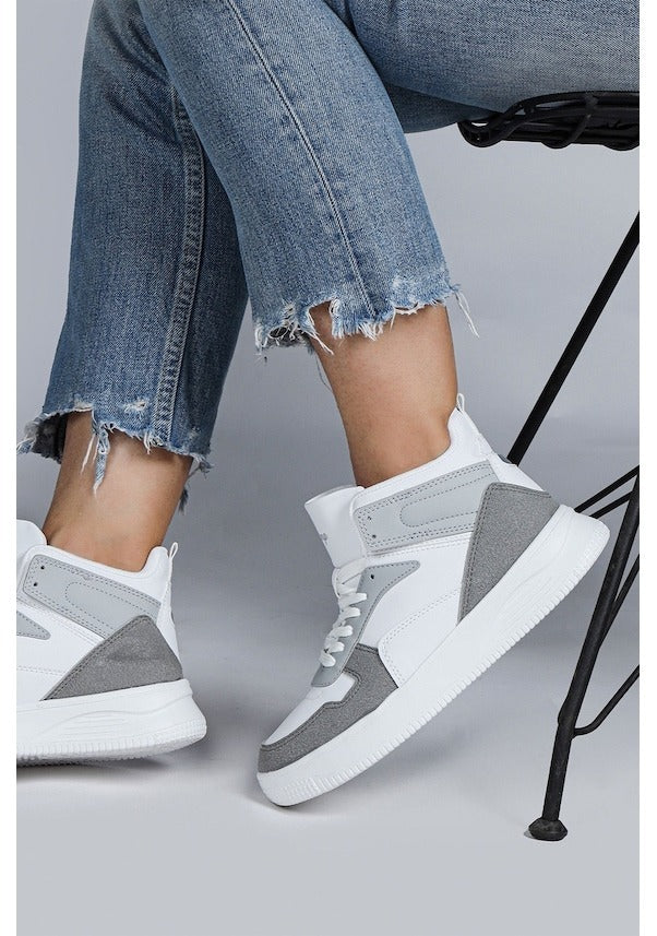 Jump - 29100 | Kadın High-Top Sneaker - BEYAZ-GRİ