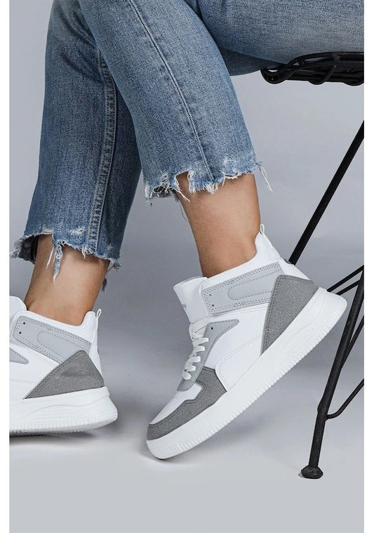 Jump - 29100 | Kadın High-Top Sneaker - BEYAZ-GRİ