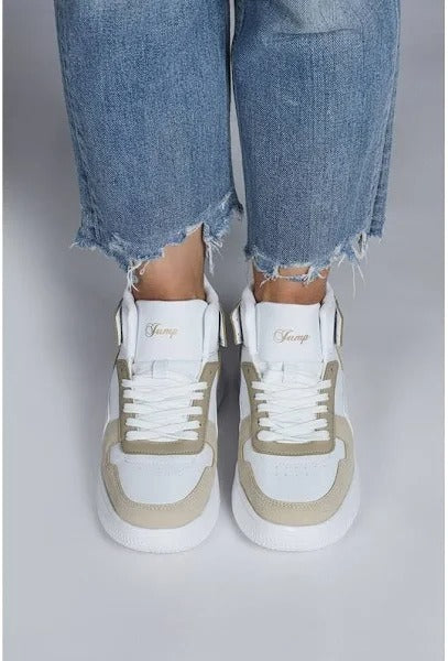 Jump - 29100 | Kadın High-Top Sneaker - BEYAZ-VİZON