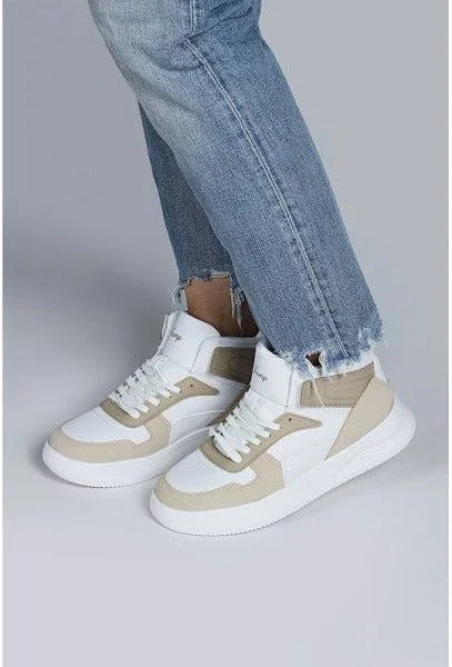 Jump - 29100 | Kadın High-Top Sneaker - BEYAZ-VİZON