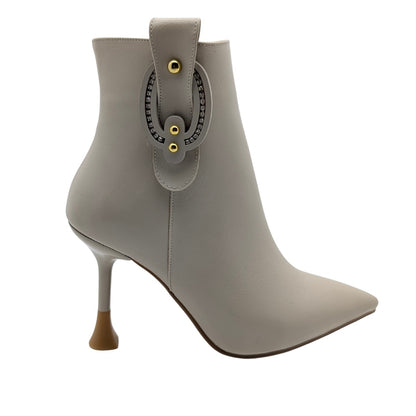 Eldra Yandan Fermuarlı Yüksek Topuklu Kadın Bot - BEJ