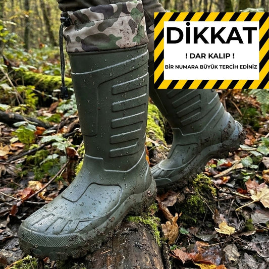 Serabien Termal Çoraplı Eva Kauçuk Avcı ve Outdoor Çizmesi - HAKİ YEŞİL