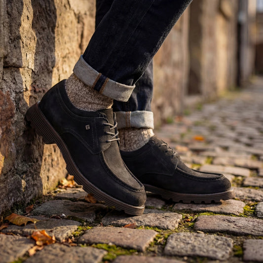 Galler 5919 - Hakiki Süet Deri Bağcıklı Erkek Casual Loafer Ayakkabı - SİYAH