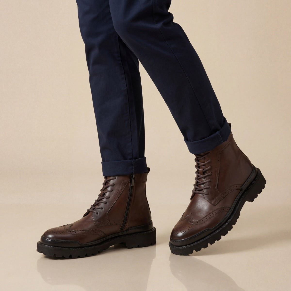 Gianni Maggi 2923 - İçi Dışı Hakiki Deri Brogue Detaylı EVA Taban Erkek Postal Bot - KAHVERENGİ