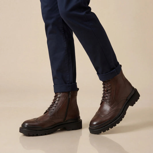 Gianni Maggi 2923 - İçi Dışı Hakiki Deri Brogue Detaylı EVA Taban Erkek Postal Bot - KAHVERENGİ