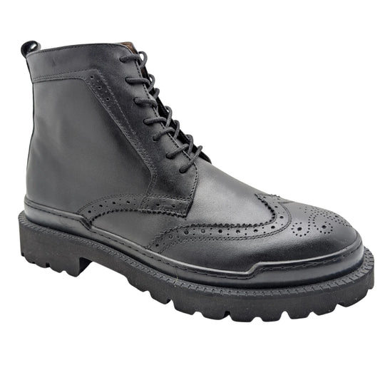 Gianni Maggi 2923 - İçi Dışı Hakiki Deri Brogue Detaylı EVA Taban Erkek Postal Bot - SİYAH