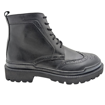 Gianni Maggi 2923 - İçi Dışı Hakiki Deri Brogue Detaylı EVA Taban Erkek Postal Bot - SİYAH