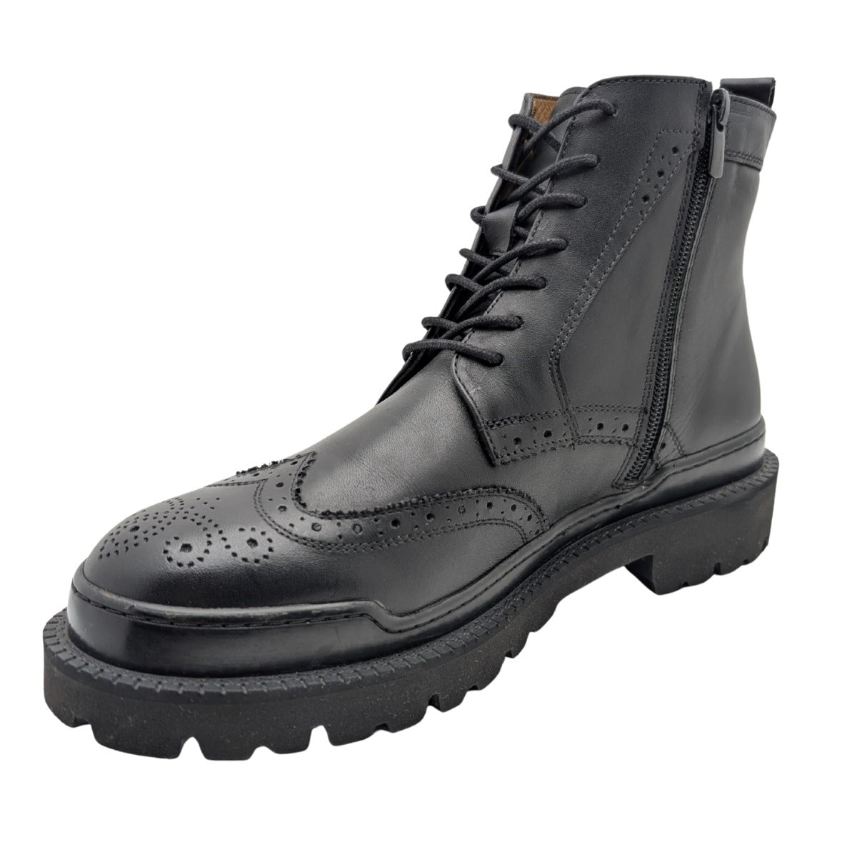 Gianni Maggi 2923 - İçi Dışı Hakiki Deri Brogue Detaylı EVA Taban Erkek Postal Bot - SİYAH