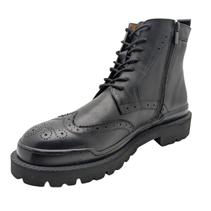 Gianni Maggi 2923 - İçi Dışı Hakiki Deri Brogue Detaylı EVA Taban Erkek Postal Bot - SİYAH