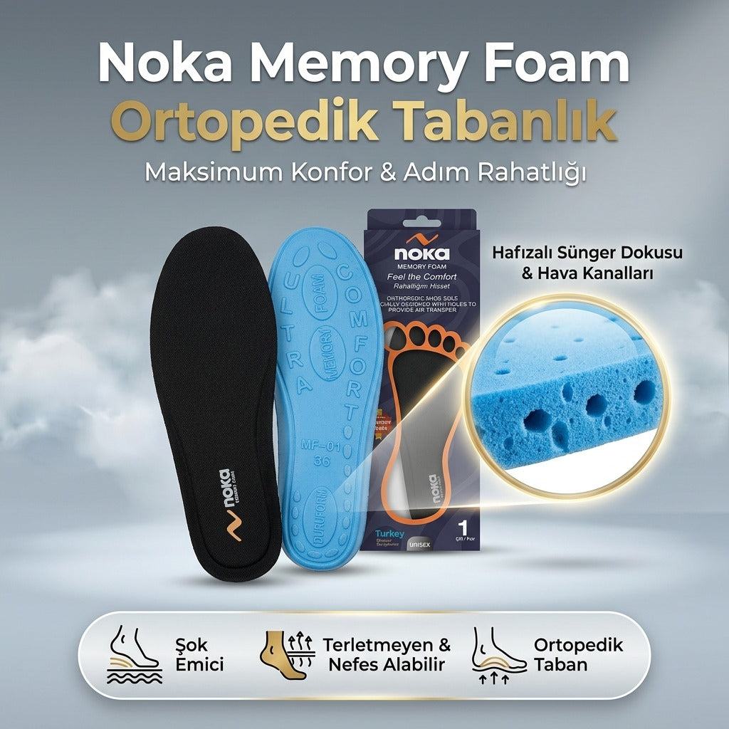 Noka | Memory Foam Ortopedik Ayakkabı Tabanlığı - SİYAH