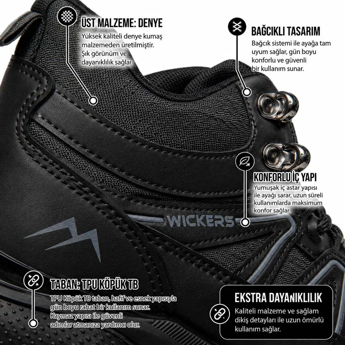 Wickers 3113 Erkek Outdoor ve Trekking Bot - SİYAH