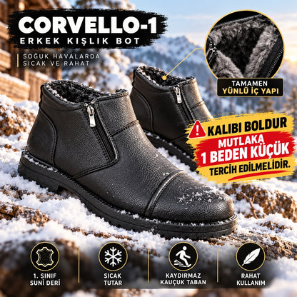 Corvello-1 Erkek İçi Yünlü Çift Fermuarlı Rahat Kışlık Bot - SİYAH