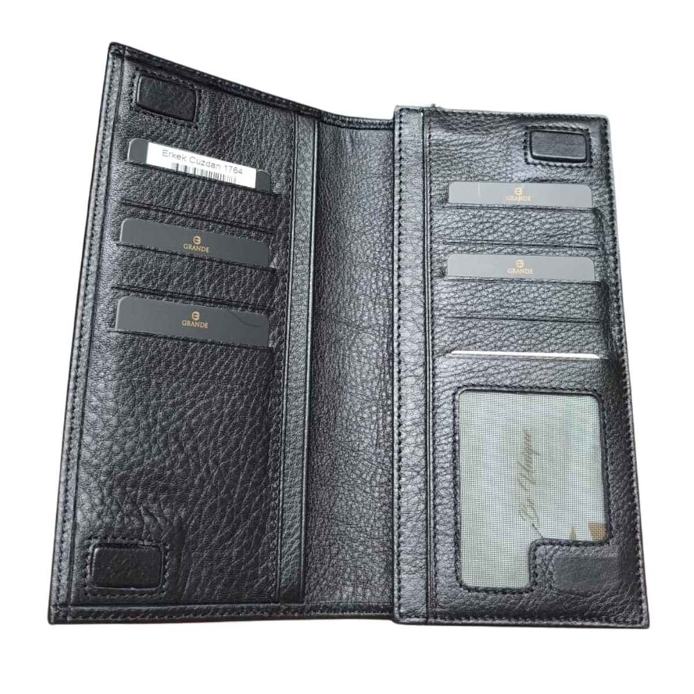 Grande - 1764 | Hakiki Deri Unisex Telefon Hazneli Cüzdan - SİYAH - STANDART