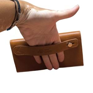 Grande - 1764 | Hakiki Deri Unisex Telefon Hazneli Cüzdan - TABA - STANDART
